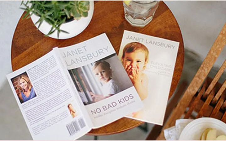 Janet Lansbury’s parenting books on a café table